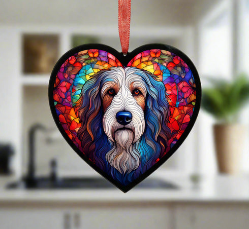 Bearded Collie Stained Glass Effect Heart Suncatcher